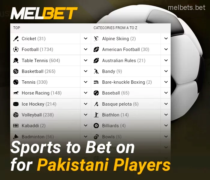 Types of sports to bet on at Melbet Pakistan